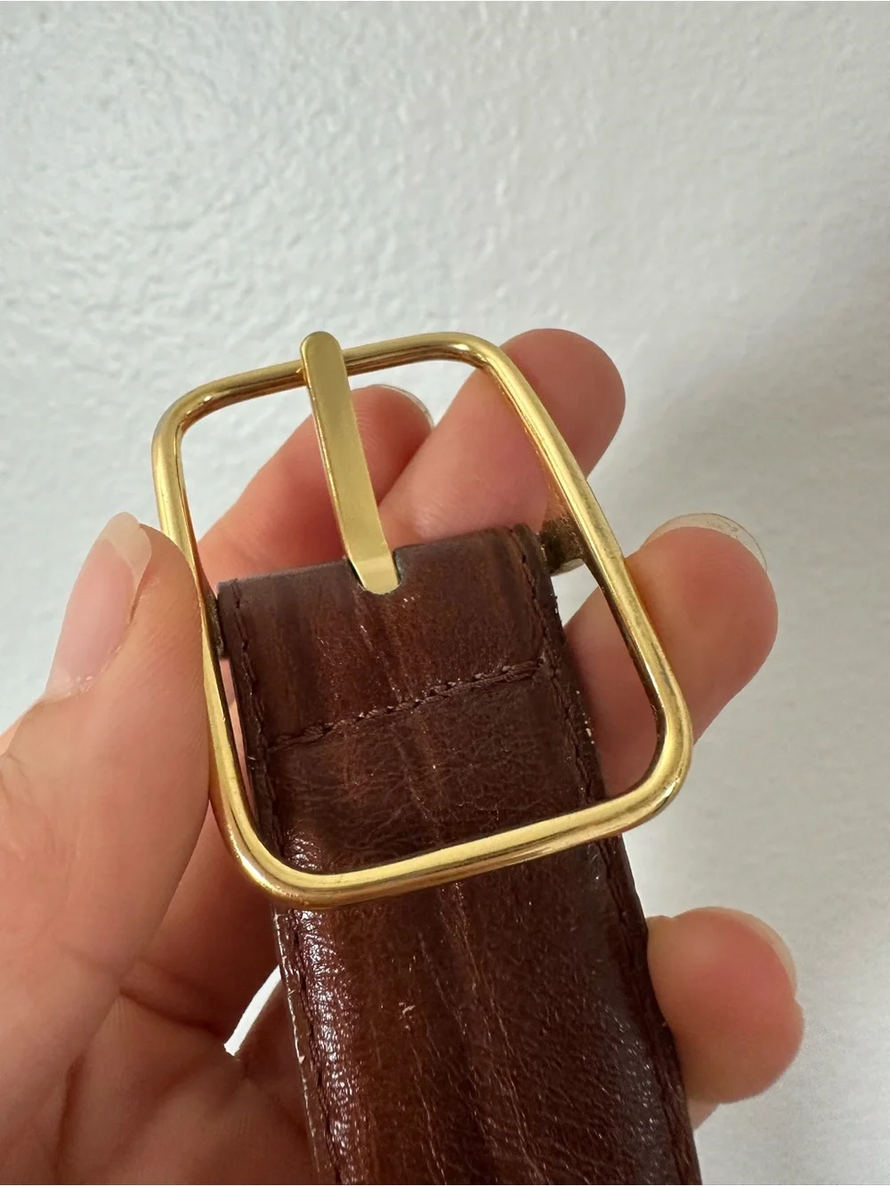 Vintage Classic Brown Leather Belt Sleek Solid Brass Buckle Minimalist Size S